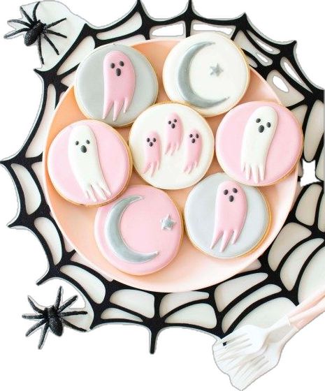 Halloween Desserts Kids, Scary Halloween Food, Halloween Cookie Recipes, Halloween Party Decor Diy, Classy Halloween Decor, Halloween Cookies Decorated, Ghost Cookies, Pastel Halloween, Party Deco