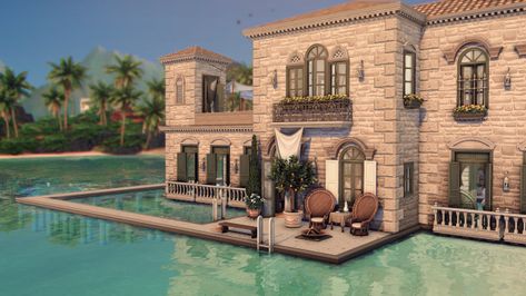 Sims 4 Italian, Sims 4 Speed Build, Italian House, Sims 4 Expansions, Italian Architecture, Italian Villa, Spanish House, Sims 4 Build, Island Living