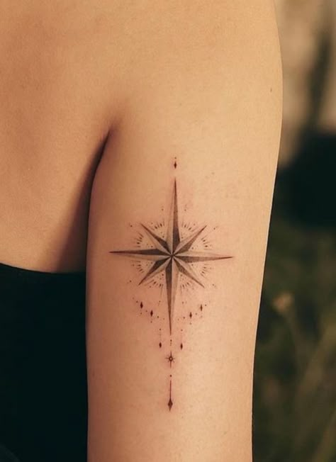 Delicate Compass Tattoo, Compass Sternum Tattoo, Sun Compass Tattoo, Fine Line Compass Tattoo, Compass Tattoo Feminine, Fine Line Tattoo Designs, Line Tattoo Designs, Feminine Compass Tattoo, North Star Tattoos