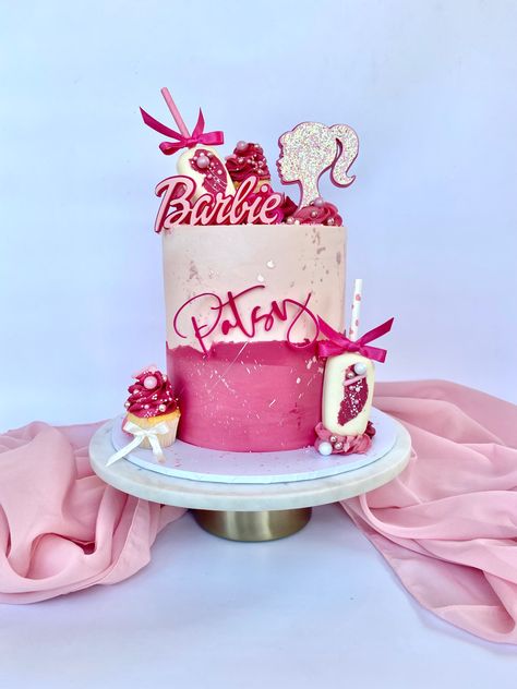 Barbie Cake For Women, Barbie Buttercream Cake, Barbie Inspired Cake, Barbie Birthday Cakes For Kids, Barbie Cake Ideas Birthdays, Barbie Themed Birthday Cake, Cake Barbie, Barbie Bday, Girly Birthday Cakes