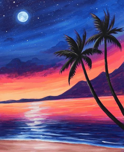 Painting Parties & Classes in Naperville - Paint & Sip Events Simple Sunset Painting, Sunset Painting Easy, Acrylic Sunset, Simple Sunset, Beginner Painting On Canvas, Drawing Sunset, Cute Easy Paintings, Road Painting, Sunset Canvas Painting