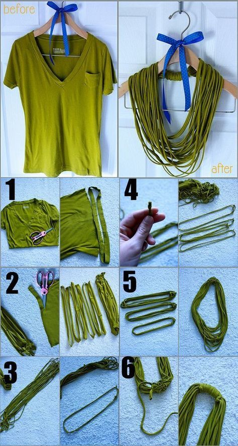 Tshirt Necklace, Diy Collier, Diy Scarf, Scarf Necklace, Fabric Necklace, Tshirt Crafts, Textile Jewelry, How To Make Necklaces, Fabric Jewelry