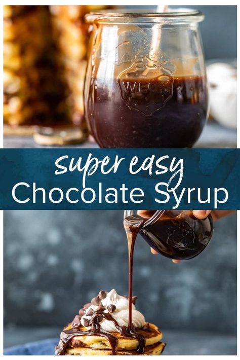 Easy chocolate syrup was made for drizzling over pancakes! Just three ingredients and five minutes to make, there's no excuse to not have this as a finishing touch to your sweet brunch dish. Indulgent, delicious and quick and easy to make. #chocolate #chocolatesyrup #syrup Easy Cheese Balls, Sauce For Pancakes, Chocolate Pancake, Chocolate Chip Cheesecake Bars, Sweet Brunch, Edible Cookie Dough Recipe, Chocolate Recipes Easy, Butterscotch Sauce, Sweet Sauces