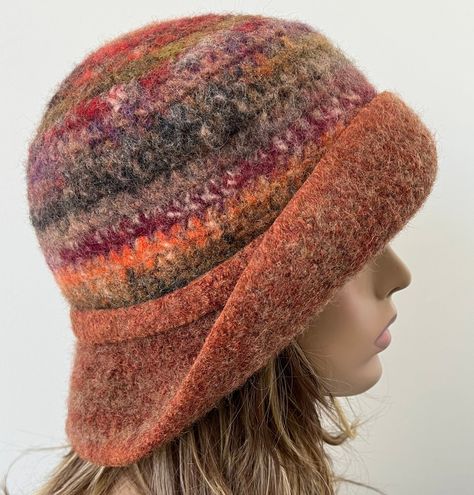 Wool Cloche Hat Womens Felted Wool Hat Winter Felted Hat - Etsy Campus Fashion, Wool Cloche Hat, Wool Weaving, Felted Hat, Felt Yarn, Cloche Hats, Crocheted Hats, Warm Winter Hats, Thrift Shop