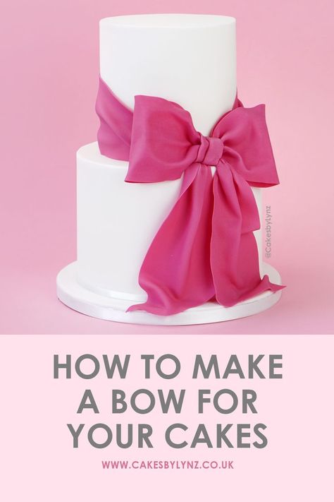 How To Create A Pretty Gumpaste Bow For Your Tiered Cakes - Cakes by Lynz Fondant Bow Tutorial, Fondant Bows, Bow Wedding Cakes, Birthday Cake Video, Tire Cake, Cake Design Tutorial, Wedding Cake Ribbon, Dummy Cake, Buttercream Cake Designs