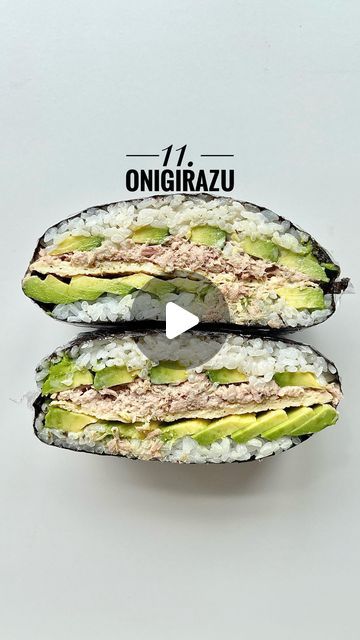 Emily Roz on Instagram: "ONIGIRAZU aka sushi sandwich 😮‍💨   This is a simple Japanese sushi sandwich filled with tuna mayo, omelette, and avocado 🥑   Recipe below ✌🏽  𝕀𝕟𝕘𝕣𝕖𝕕𝕚𝕖𝕟𝕥𝕤 (Makes 1 Onigirazu) The Sandwich: 75g sushi rice 1 tbsp rice wine vinegar 1 tsp sugar 1/2 tsp salt 2 nori sheets 1 tin tuna 1 tbsp mayonnaise 1 avocado, sliced 1 egg  Sauce: 1 tbsp mayonnaise  1/2 tbsp sriracha  𝕄𝕖𝕥𝕙𝕠𝕕 1. Cook the rice according to package instructions. 2. Let the rice cool and then add in your rice wine vinegar, sugar, and salt mixture (make sure the salt and sugar have dissolved). Combine and set aside. 3. In a small bowl, combine the tuna, 1 tbsp mayonnaise, and some seasoning. 4. Place a non-stick frying pan on medium heat with a splash of oil. Whisk up your egg and then p Tuna Sushi Sandwich, Tuna Seaweed Wrap, Sushi Sandwich Recipes, Onigirazu Recipe, Sushi Wraps, Nori Recipe, Sushi Fillings, Apartment Recipes, Sushi Wrap