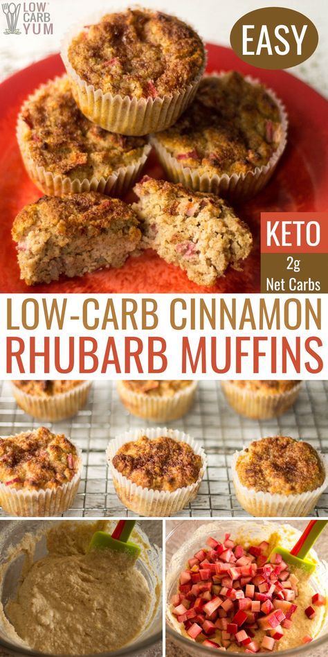 Rhubarb Keto, Keto Rhubarb, Healthy Rhubarb Recipes, Rhubarb Muffins, Keto Muffins, Keto Treats, Keto Baking, Cinnamon Muffins, No Carb Recipes