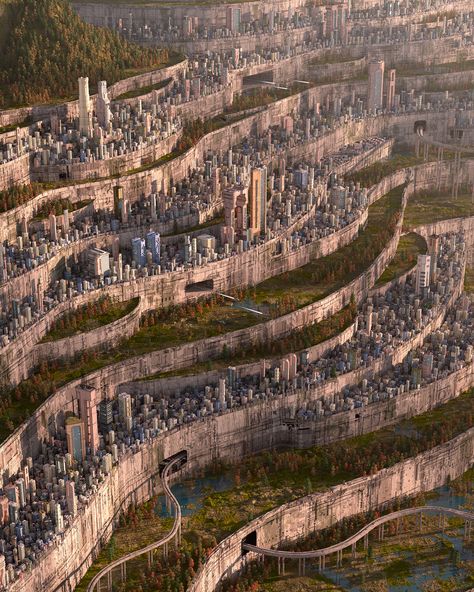 ArtStation - Adaptation Sci Fi City, Image Painting, Fantasy City, Fantasy Places, Futuristic City, Fantasy Map, Future City, Futuristic Architecture, Traditional Paintings