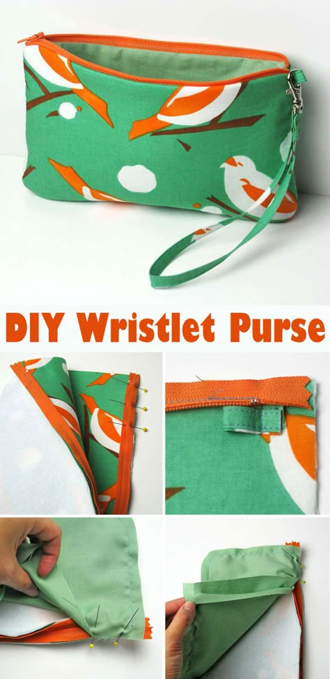 Following are detailed step by step instructions on how to sew a wristlet.  With Christmas being just around the corner, I thought you would like to make your own unique and affordable gifts.  Who would not like a wristlet as beautiful as this one. Easy Sew Clutch Purse, Wristlet Bag Pattern Free, Wrist Bag Pattern, Wristlet Sewing Pattern, Needle Work Embroidery, Diy Pouch No Zipper, Free Bag Patterns, Wristlet Patterns, Wrist Purse