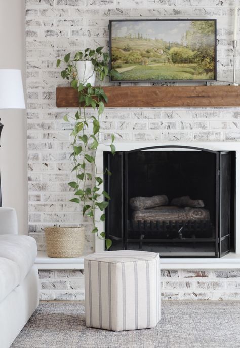 Revitalizing a 1960s Brick Fireplace: From Dark + Dated to Light + Bright | Aberle Design Co. 1920 House, Accent Furniture Living Room, Fireplace Fronts, 1960s Home, Latest Interior Design Trends, White Fireplace, Exterior Renovation, Faux Brick, Living Room White