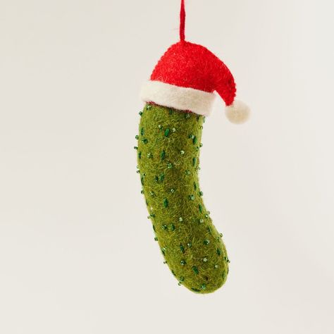 Santa Pickle Ornament, Hand Felted Pickled Cucumber With Red Holiday Hat, Handmade Christmas Charm - Etsy Australia Christmas Pickle Tradition, Pickle Ornament, Pickled Cucumber, Christmas Pickle, Green Santa, Holiday Hats, Hat Handmade, Felt Christmas Ornaments, Christmas Charms