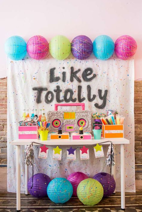 1980's Birthday Party Ideas | Photo 1 of 22 Rock And Roll Birthday Party, 80s Party Decorations, Rock And Roll Birthday, 80s Birthday Parties, 90s Theme Party, 80s Theme Party, 80s Theme, Birthday Party Crafts, Fun Birthday Party