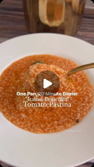 Caterina Cosentino | Easy, Quick & Family Recipes on Instagram: "Pastina — you’ve seen my classic and I’m proud to say I *started* that viral Pastina trend last year and for good reason LOL. Mom and Nonna deserve ALL THE PRAISE for it. Here’s another take on one they used to make us… TOMATO PASTINA! One pan, about 20 minutes…another hug in a bowl :)

1tbsp olive oil
1/2 yellow onion, chopped
2 garlic cloves, grated
1 cup tomato passata (or tomato puree)
1tbsp chicken bouillon
1tsp salt and pepper, more to taste
3 cups chicken broth (hot/boiling)
1 cup pastina
4 basil leaves, torn
1 cup parmesan cheese, freshly grated
1tbsp butter
Drizzle of olive oil

	1.	In a deep pan on medium heat, heat olive oil and cook onions until translucent (~3 minutes). Add grated garlic and cook for another minu Mutti Tomato Puree Recipes, Tomato Pastina Soup, Tomato Puree Recipes, Tomato Pastina, Quick Family Recipes, Pastina Soup, Tomato Passata, 20 Minute Dinners, Quick Family Meals