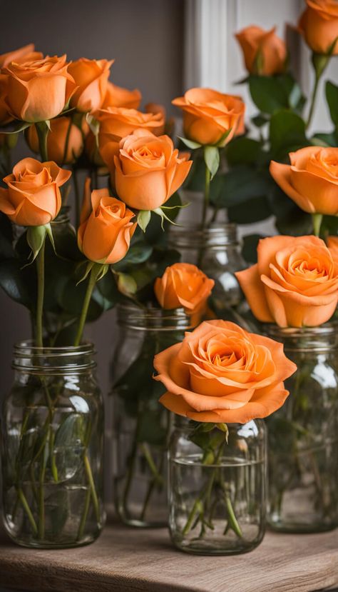 Orange Roses Aesthetic, Roses In Mason Jars, Orange Roses Bouquet, Orange Rose Bouquet, Beautiful Roses Bouquet, Good Morning Flowers Rose, Rosé Aesthetic, Wonderful Flowers, Flower Background Wallpaper