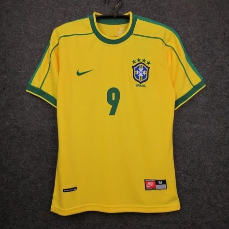 Ronaldo R9, Brazil Home, Rivaldo, Retro Football Shirts, The Beautiful Game, Retro Football, Soccer Jerseys, Sports Teams, Sports Collectibles