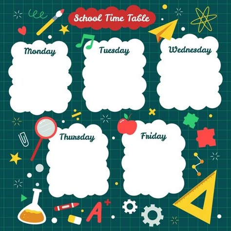 Flat back to school timetable template Free Vector Creative Time Table For School, School Time Table, Chart Design For School, Time Table Design School Chart, Time Table Design, Back To School Templates, Time Table, Timetable Design, Class Timetable