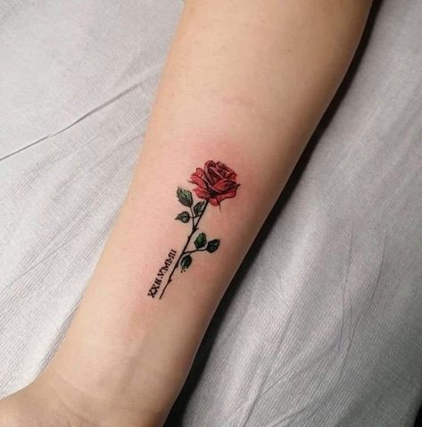 Meaningful Rose Tattoos For Women, Small Red Rose Tattoo, Colored Rose Tattoo, Tattoo Rose Designs, Small Rose Tattoo On Wrist, Rose Flower Tattoo Designs, Small Rose Tattoos, Nino Falcone, Tatoo Rose