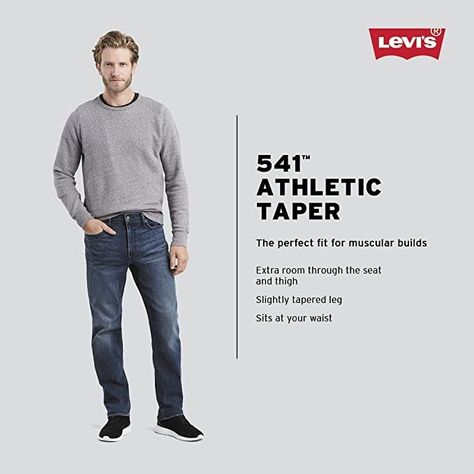 99% Cotton, 1% Lycra Elastane Zip fly with button closure closure Wash And Dry Inside Out With Like Colors; Liquid Detergent Is Recommended Extra room through the seat and thigh Sits at your waist; Tapered leg Please refer to size chart listed on product imagery carousel for accurate measurements Levi Jeans Outfit, Thigh Belt, Levis 550 Jeans, Athletic Fit Jeans, Blue Denim Pants, Streetwear Grunge, Straight Cut Jeans, Tapered Leg Jeans, Relaxed Jeans