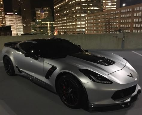 Chevrolet Corvette C7 Z06 painted in Blade Silver Metallic  Photo taken by: @nasty.z07 on Instagram   Owned by: @nasty.z07 on Instagram Silver Sports Car, Silver Corvette, C7 Corvette Z06, Z06 Corvette C7, Corvette C7 Grand Sport, Z06 Corvette, Corvette C7 Z06, C7 Z06, C7 Corvette