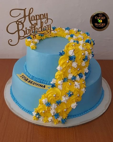 2 Tired Birthday Cakes, 2 Step Cake Design, Haldi Cake, Whipped Cream Cakes, Tier Cakes, Tiered Cake Design, Chocolate Cake Designs, 2 Tier Cake, Buttercream Cake Decorating