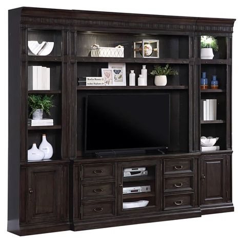 Washington Heights 110'' Media Center Built In Entertainment Unit, Magic Hands, Entertainment Wall, Library Wall, European Farmhouse, Condo Ideas, Washington Heights, Parker House, Boho House