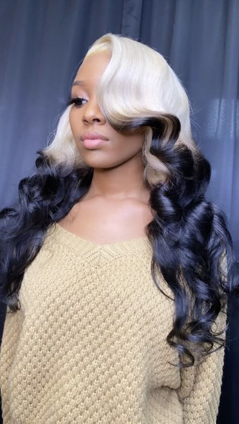 Black And Blond Wig, Euphoric Party, Peekaboo Hairstyles, White Lace Front Wig, Black And Blonde Hair, Colourful Wigs, Bday Hair, Blonde Hair Styles, Wig Display