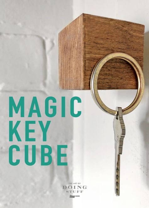 The Magic Key cube!  Make one of these babies in about an hour and always know where your keys are. They're on that really cool looking magnetic cube. ;) via @artofdoingstuff Diy Magnetic Key Holder, Diy Wood Key Holder, Bordem Ideas, Bottle Necklace Diy, Magical Key, Key Organiser, Magnetic Key Holder, Key Holder Diy, Magic Key