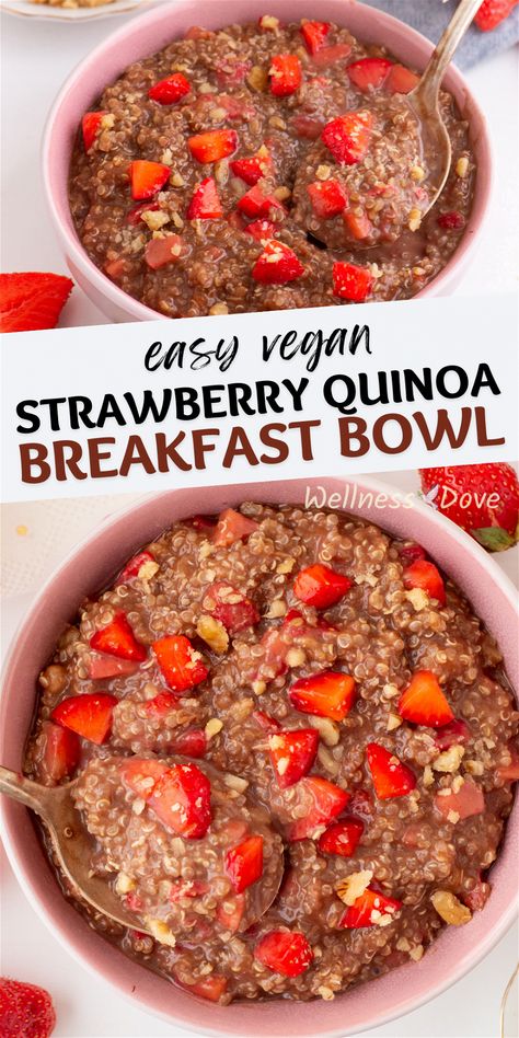 Healthy Vegan Quinoa Breakfast Bowls Recovery Breakfast, Recipes For Quinoa, Modified Keto, Creamy Quinoa, Strawberry Quinoa, Whole Food Vegan Recipes, Leftover Quinoa, Wfpb Breakfast, Plant Based Oil Free