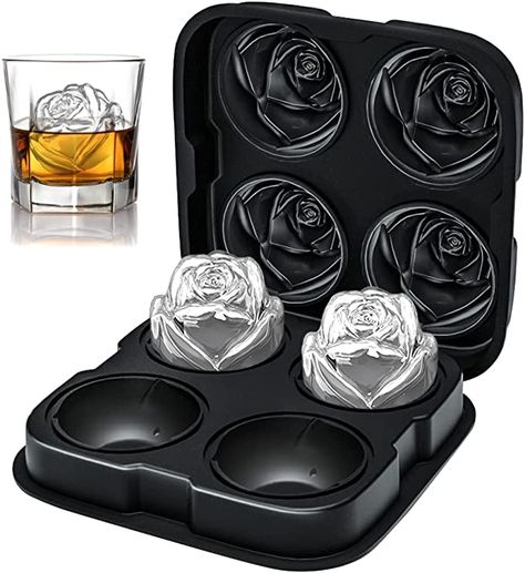 Rose Ice Cubes, Shaped Ice Cubes, Drink Tray, Whisky Cocktail, Rose Molds, Floral Ice, Silicone Ice Trays, Homemade Cocktails, Ice Ball Maker