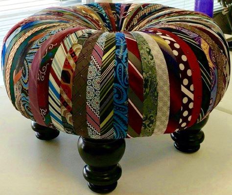 Awesome footstool made from old ties! Tire Craft, Necktie Crafts, Old Ties, Tie Crafts, Old Tires, Great Gifts For Dad, Home Decorating Ideas, Recycled Crafts, Diy Projects To Try