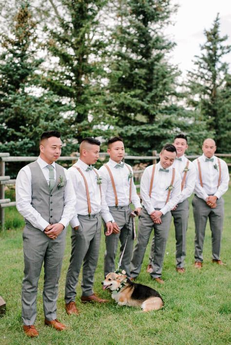 Sage Wedding Mens Attire, Sage And Grey Groomsmen, Sage Green Wedding Outfit Men, Groom And Groomsmen Attire Suspenders, Grey And Sage Groomsmen Attire, Groomens Attire Sage Green, Sage Suspenders Wedding, Green Groomsmen Attire Suspenders, Groomsmen With Vests Only