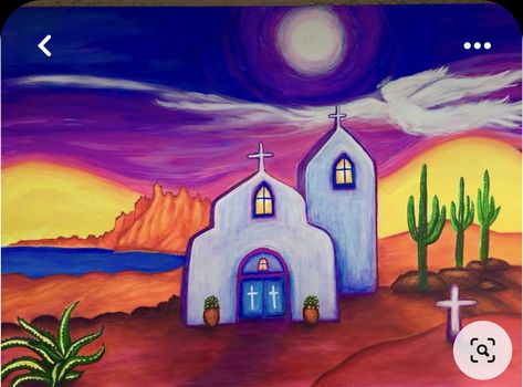 New Mexico Painting Ideas, Mexico Painting Ideas, New Mexico Drawing, Southwest Art Paintings, Southwestern Paintings, Mexico Painting, Acrylic Sunset, Mexican Art Painting, New Mexico Art