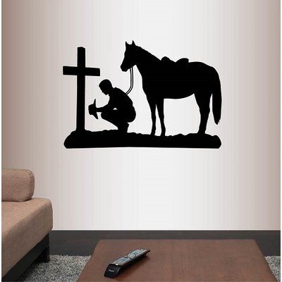 Praying Kneeling, Cowboy Praying, Horse Wall Decals, Living Room Murals, Western Stuff, Horse Western, Western Bedroom, Horse Wall, Wall Vinyl