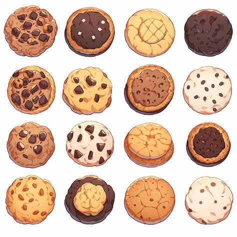 Different Type Of Cookies, Cookies Art Drawing, How To Draw A Cookie, Chocolate Chip Cookies Drawing, Chocolate Chip Cookie Tattoo, Cookies Drawing Illustration, Chocolate Chip Cookie Drawing, Cookie Art Drawing, Cookie Drawing Easy