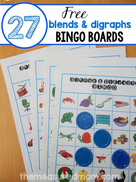 Blend & digraph bingo Consonant Blends Games, Digraph Games, Beginning Blends, The Measured Mom, Measured Mom, Phonics Blends, Word Family Activities, Consonant Digraphs, Learning Phonics