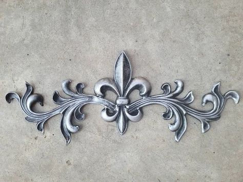 Iron Fleur de Lis Over door Topper. French Medieval Original design handmade and hand finished. Fleur De Lis Door Knocker, French Royalty, Wrought Iron Decor, Fluer De Lis, Medieval Gothic, Style Français, Decorative Wall Plaques, Scroll Work, Iron Work