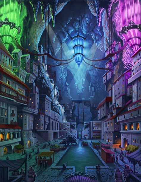 Rise of the Drow Drow City, Dwarven City, Underground World, Magic Items, Underground Cities, Pathfinder Rpg, Location Inspiration, Fantasy City, Fantasy Setting