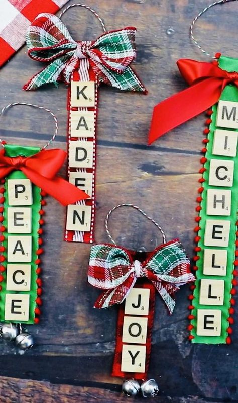 This Southern Girl Can Cute Art Projects, Craft To Make, Letter Ornaments, Diy Christmas Ornaments Easy, Diy Ornament, Christmas Crafts For Adults, Scrabble Letters, Christmas Crafts To Make, Pencil Christmas Tree