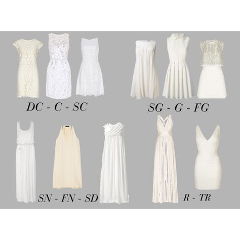 "Little White Dresses" by mpsakatrixie on Polyvore. Of these DC is definitely the one I'd choose to wear, but in white not ivory. Soft Gamine Wedding Dress, Theatrical Romantic Style, Gamine Outfits, Soft Classic Kibbe, Kibbe Style, Kibbe Types, Romantic Kibbe, Romantic Essence, Kibbe Romantic