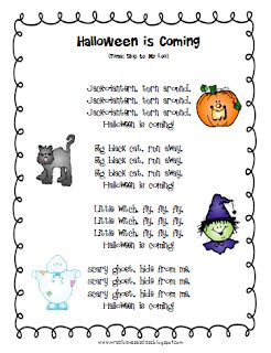 Halloween is coming...freebie! Zumbini Ideas, Halloween Poems For Preschool, Halloween Poems For Kindergarten, Halloween Rhymes For Kids, Halloween Songs Preschool, Halloween Songs For Toddlers, Halloween Poems For Kids, October Themes, Halloween Poems