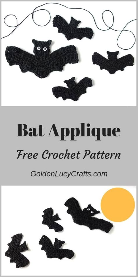 Crochet Bat applique, crochet Halloween applique, crochet Halloween bat, Halloween decoration Bat Applique, Wings Tutorial, Crochet Pour Halloween, Crochet Bat, Crochet Applique Patterns Free, Halloween Applique, Crochet Embellishments, Fall Crochet Patterns, Confection Au Crochet