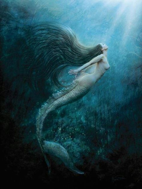 Long hair mermaid Mer People, Water Spirits, Sea Siren, Mermaid Artwork, Mermaid Magic, Fantasy Mermaids, Mermaid Swimming, Water Nymphs, Mermaid Fairy