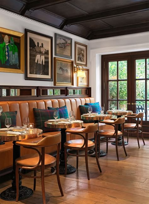 Ralph Lauren Interior Design, Restaurant Chairs Design, Restaurant Banquette, Restaurant Booth Seating, Ralph Lauren Equestrian, Pub Interior, Pub Design, Booth Seating, Equestrian Decor