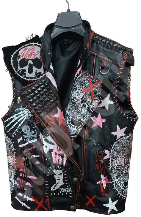 Men's Gothic Pyramid Black Studs Real Leather Punk Patches Handmade Biker's Vest Sleeveless Jacket Studded Vest Jacket made with 100 % Genuine Top Quality Cowhide Leather Pyramid Studs Steampunk Vest Jacket High-Quality Studs. Each securely added by hand Cropped, Vintage - Inspired / Moto / Fit 0.9 to 1.0 MM Cowhide Leather used Soft Real Leather All sizes Available Make sure to Look at the size chart below before selecting your size. We can offer you customized size/ customized design and Color Changes If you want we can write your name or logo on the Vest Jacket Ropa Punk Rock, Punk Mode, Steampunk Vest, Black Studs, Punk Patches, Battle Jacket, Biker Vest, Black Stud, Emo Outfits