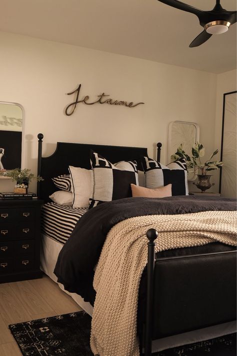 HomeHome DecorBedding & BathBed … curated on LTK Black And Tan Bedding, Tan Bedroom Ideas, Black And Cream Bedroom, Black White And Gold Bedroom, Black Upholstered Bed, Furniture Ideas Bedroom, Cream Bedroom Ideas, Black Nightstands, Tan Bedroom