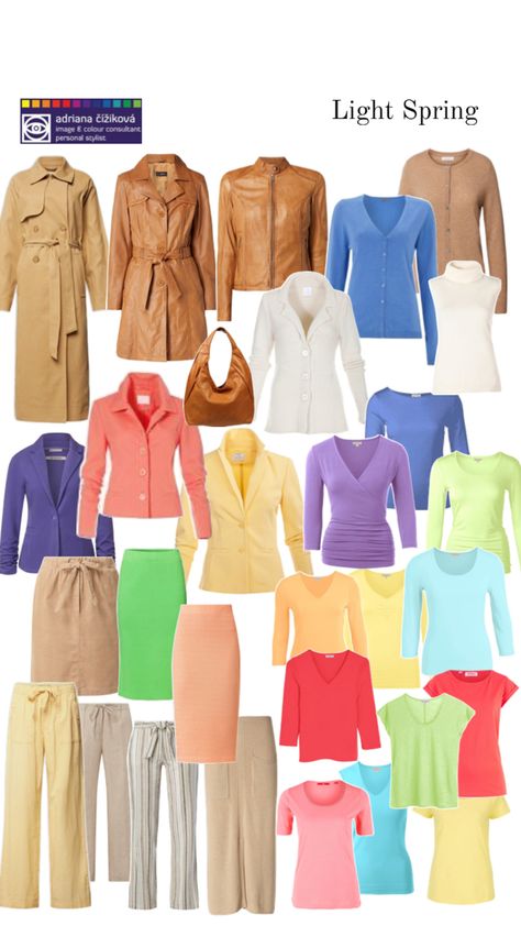 Light Spring Capsule, Warm Spring Color Palette, Light Spring Palette, Light Spring Color Palette, Complexion Colors, Light Spring Colors, Style Analysis, Color Outfits, Wardrobe Makeover