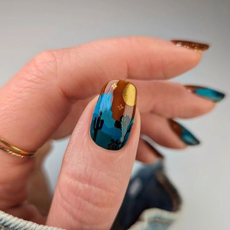 Tessa | DIY Nail Art (@tessa.lyn.nails) • Instagram photos and videos Desert Nails Designs, Southwest Nails, Desert Nail Art, Landscape Nails, Desert Nails, Picasso Nails, Nails Fancy, Stamped Nails, Girls Nail Designs