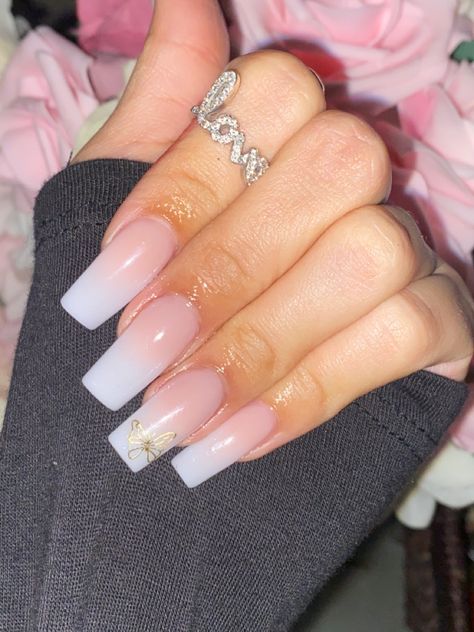 Ombre Nails Butterfly, Square Ombré Nails, Ombre Nails With Butterflies, Ombre Butterfly Nails, Utah Nails, Nails Butterfly, Ombré Nails, Butterfly Nails, Summer Designs