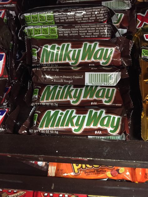 The Milky Way font is a sort of word art-y decorative font. It's pretty basic except for the shadow behind the lettering. It is not the most appealing type, but it conveys the space-theme of the Milky Way and gets the job done. Milky Way Candy Bar, Milky Way Candy, Bar Aesthetic, Salted Egg, Sour Patch Kids, Sour Patch, Three Musketeers, Food Shopping, Legally Blonde