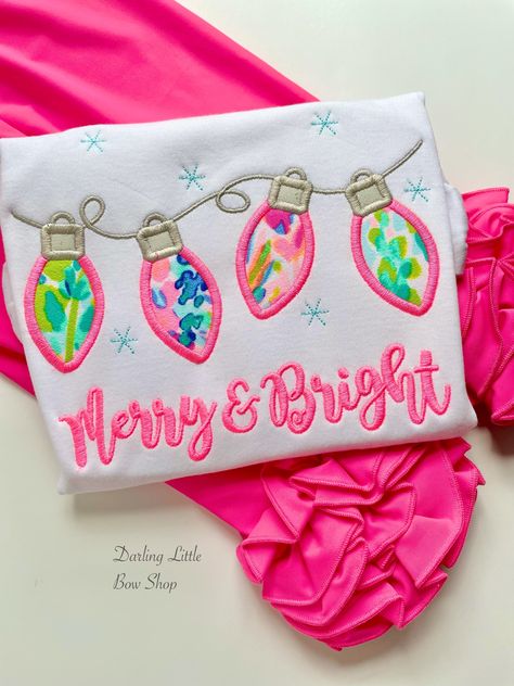 Merry & Bright Christmas Lights shirt or bodysuit | Darling Little Bow Shop Lilly Pulitzer Inspired, Christmas Sparkle, Ruffle Leggings, Teacher Clothes, Bodysuit Shirt, Pink Icing, Preppy Christmas, Merry Bright Christmas, Tshirt Business